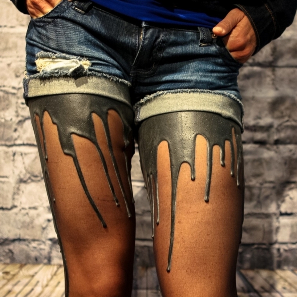 Stylish black Drip Effect tights latex